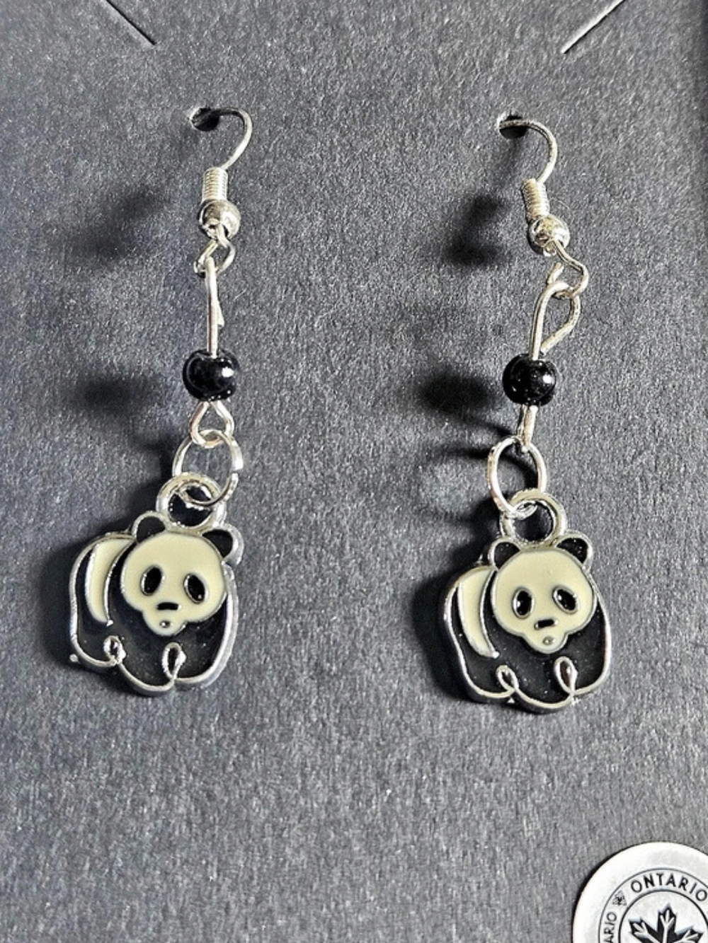 Panda Dangle Earrings in Black & Silver NWT